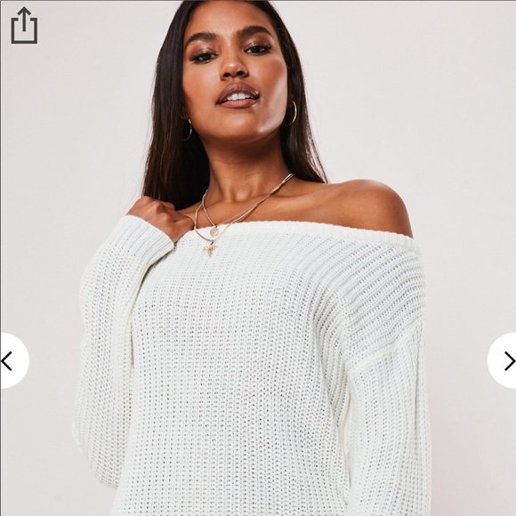 white off the shoulder knitted sweater dress - - Picture 2 of 5